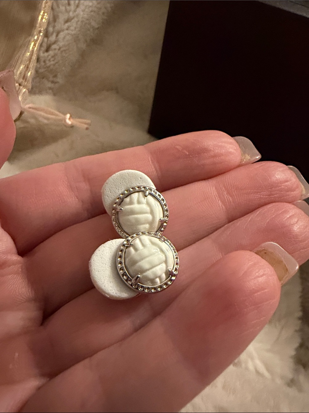 Kendra Scott White Quilted Button Earrings with Silver Beaded Trim